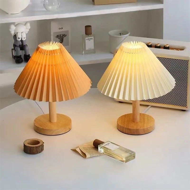 Nordic Pleated Table Lamp – Foldable DIY LED Bedside Lamp, USB & AC Powered, Adjustable Atmosphere Light for Bedroom and Home Decor