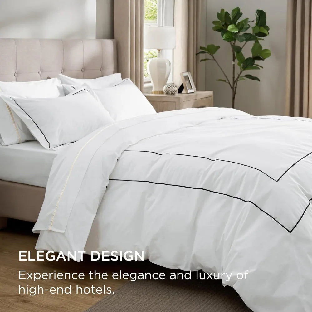 Bedsure Luxury Hotel Duvet Cover – Queen Size  100% Cotton Embroidery | Soft, Breathable, Hotel-Style Bedding | 90" x 90"
