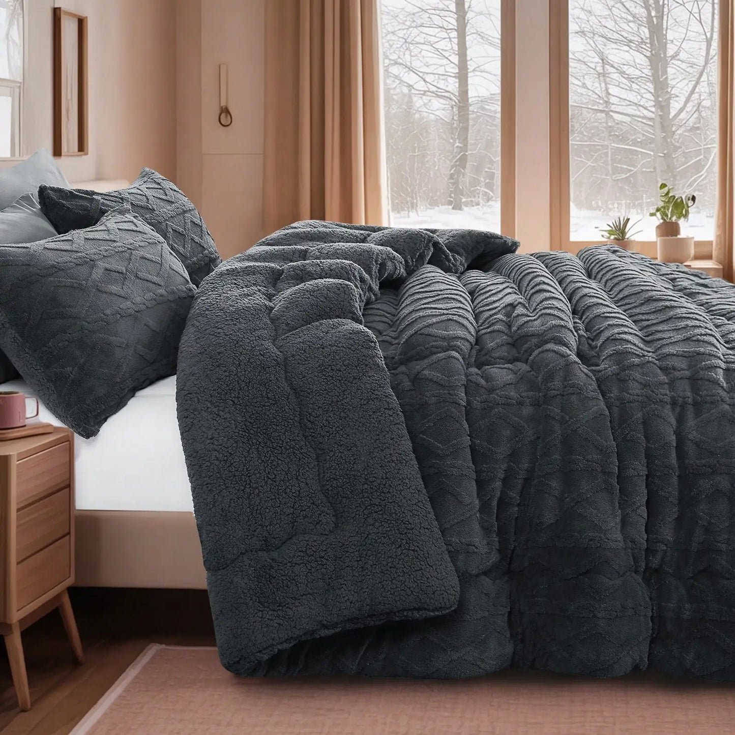 Thick Ultra-Soft Taffeta Comforter – Navy Blue  Warm & Cozy Winter Quilt | Double-Sided Velvet & Plush Blanket | Washable