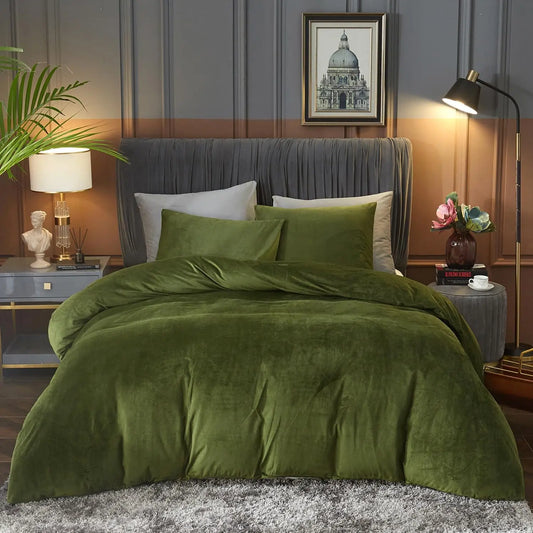 Sage Green Velvet Queen Duvet Cover Set – 3-Piece Ultra-Soft Flannel Velour Bedding