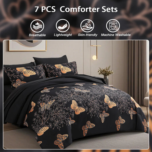 Luxury Gold Foil Bedding Set – 7-Piece Ultra-Soft Microfiber Comforter Set