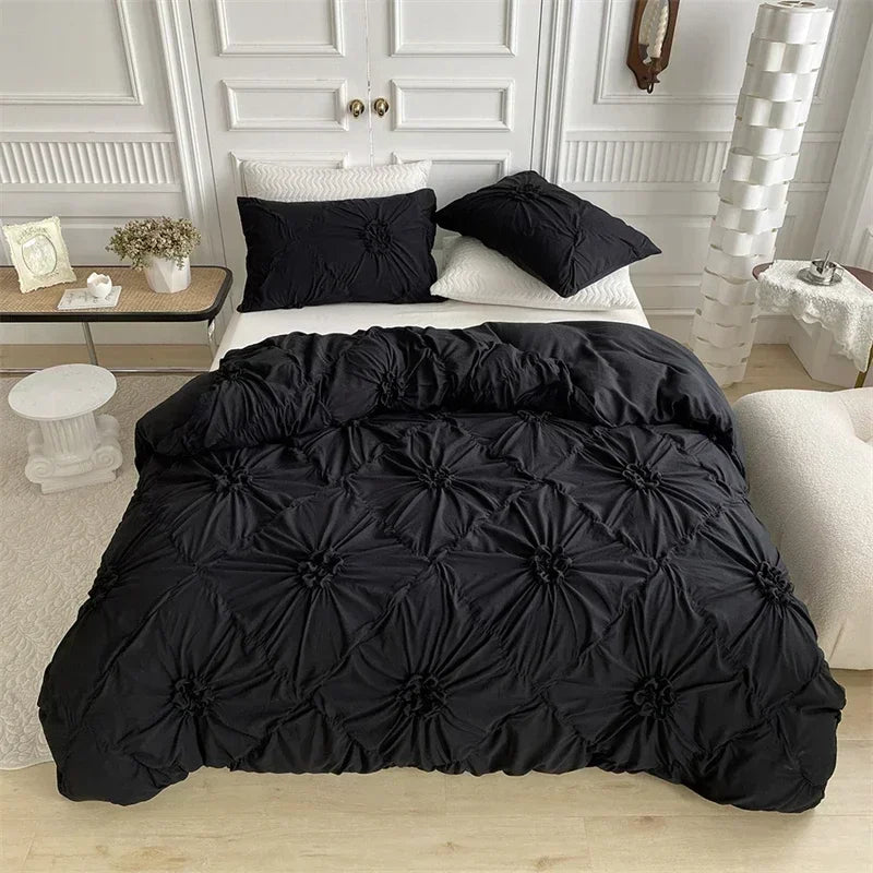 Solid Color Quilted Duvet Cover Set | 3-Piece Ultra-Soft Polyester Bedding | Lightweight, Durable & Machine Washable