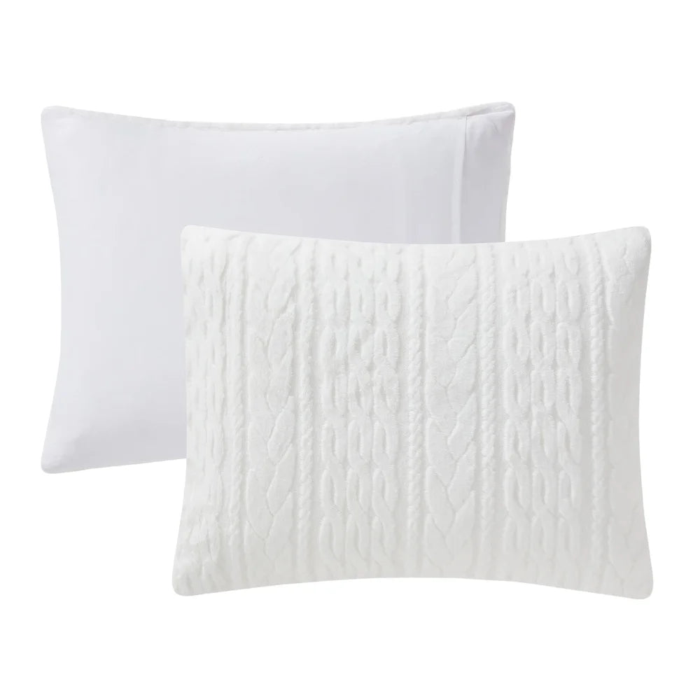 3-Piece King Faux Rabbit Fur Comforter Set – Textured Cable Knit Patterns