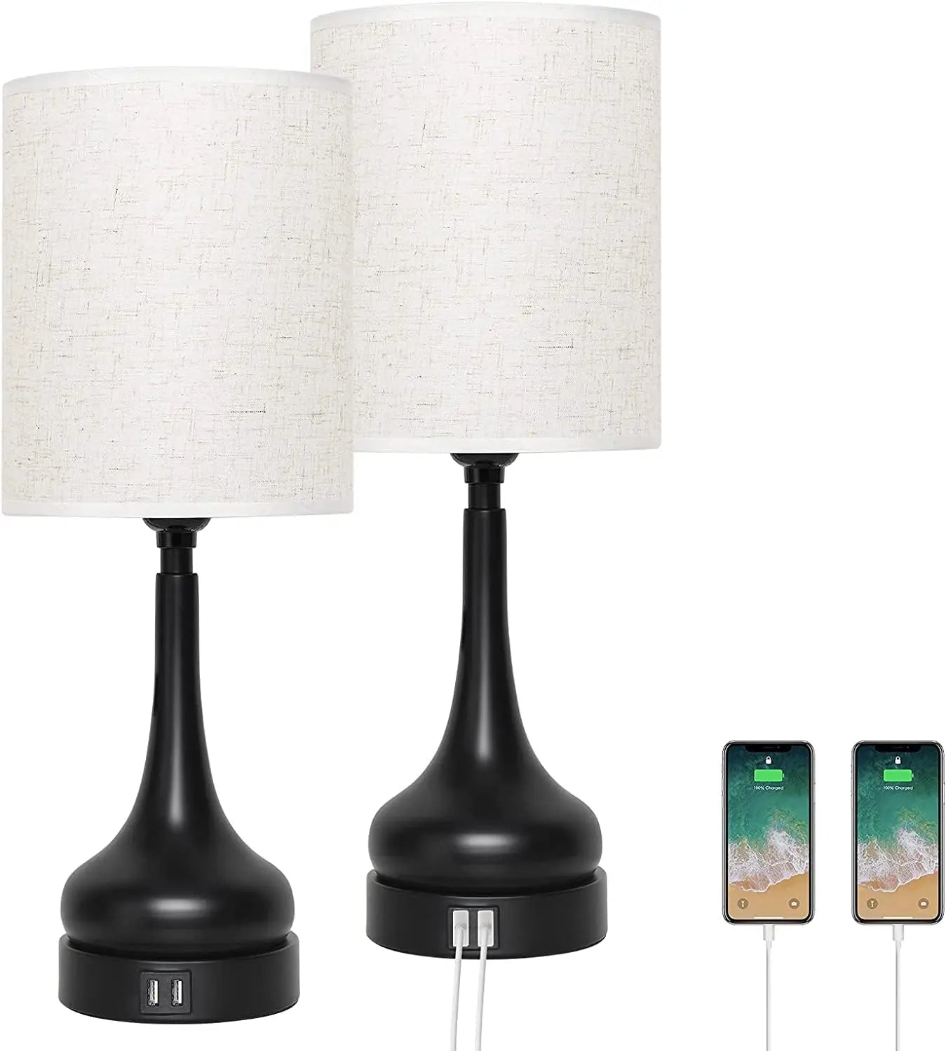 Set of 2 Touch Control Bedside Table Lamps – Modern USB Charging Nightstand Lamps
