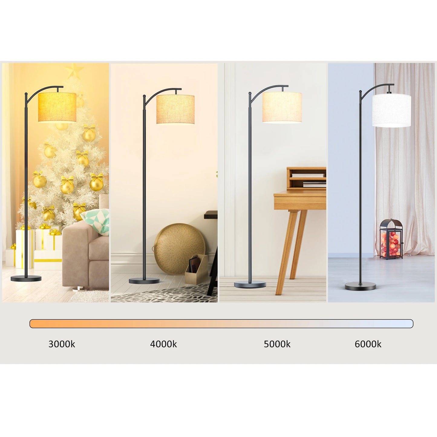 62-Inch Arched Floor Lamp – Remote-Controlled Dimmable LED with Bulb Included