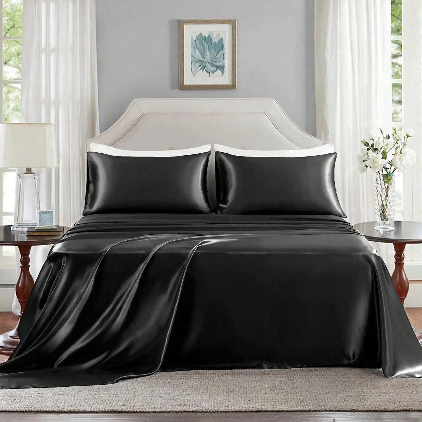 Luxury Silky Satin Sheet Set – Soft Deep Pocket Cooling Bed Sheets with Pillowcases