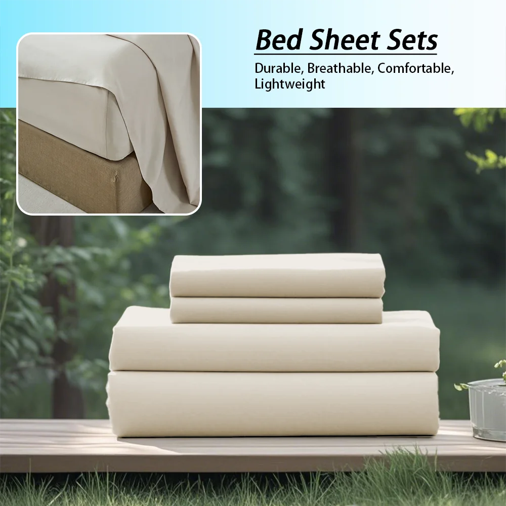 Soft Solid Color Bedding Set 3/4Pcs – All-Season Comfort with Fitted Sheet, Flat Sheet & Pillowcases