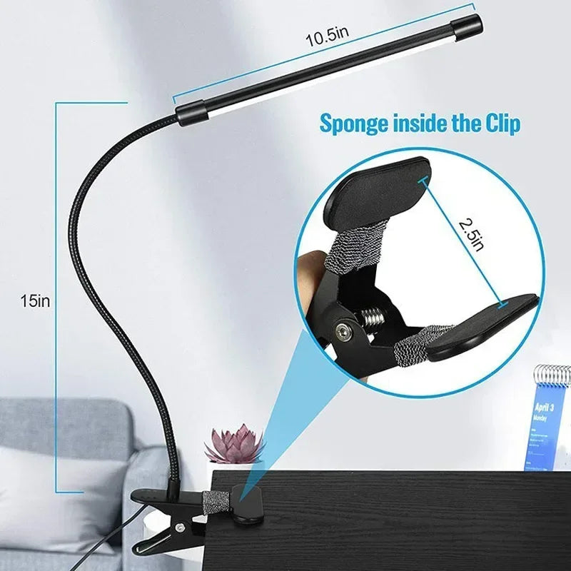 LED Clip-On Desk Lamp – Eye Protection Reading Light for Study & Bedroom