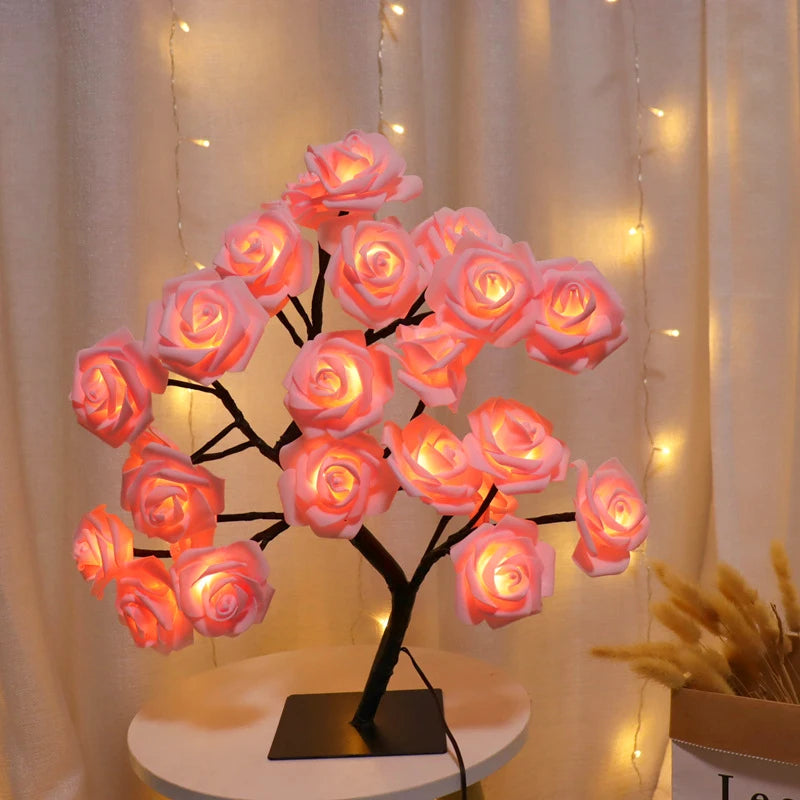 LED Rose Tree Night Light – USB Powered Table Lamp