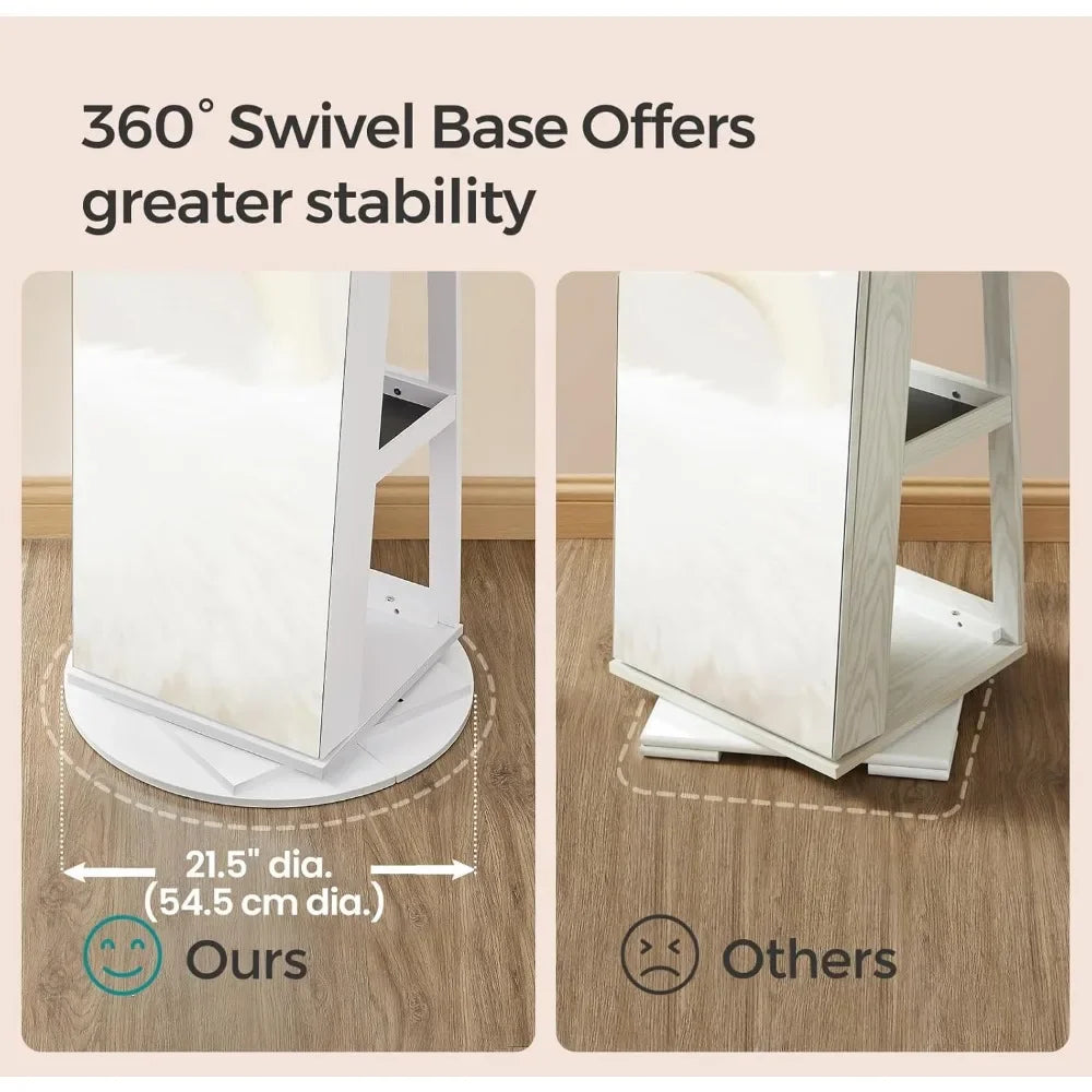 6-LED Lockable Jewelry Cabinet with Full-Length Mirror