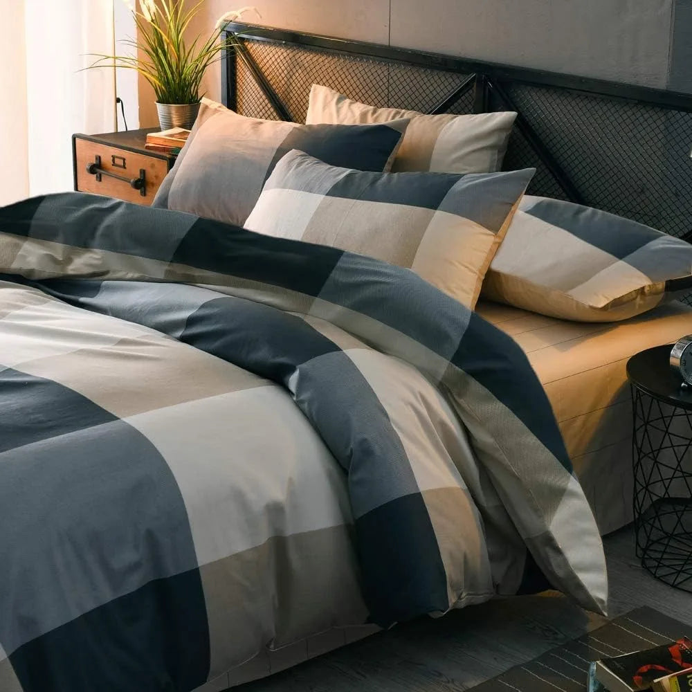 King Size Geometric Plaid Comforter Set Soft Lightweight All-Season Bedding