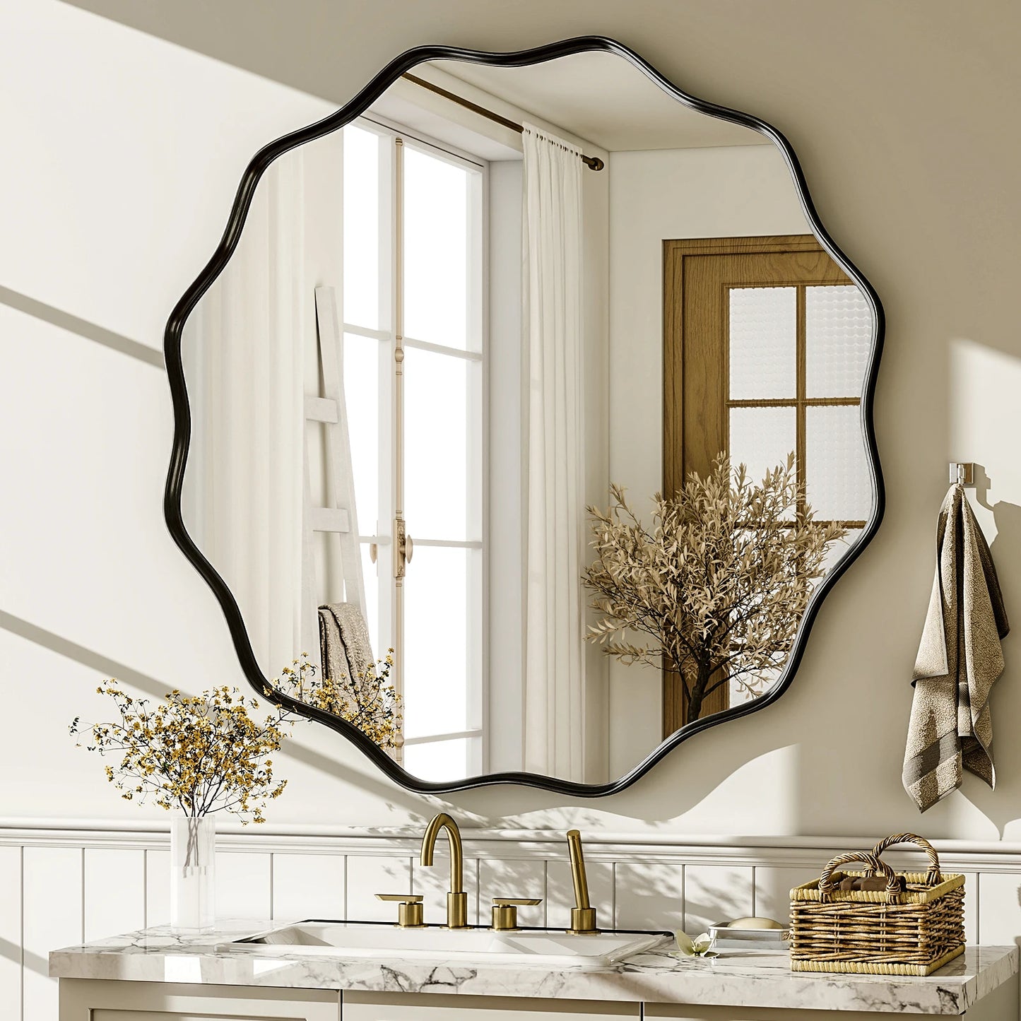Wavy Round Bathroom Wall Mirror – Decorative Deep Frame