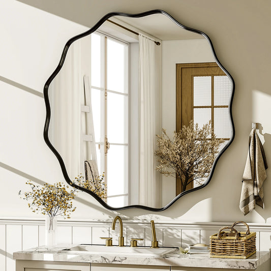 Wavy Round Bathroom Wall Mirror – Decorative Deep Frame