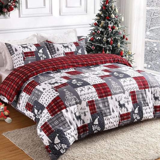 Christmas Plaid Duvet Cover Set – Reversible Red Holiday Bedding in Queen & King