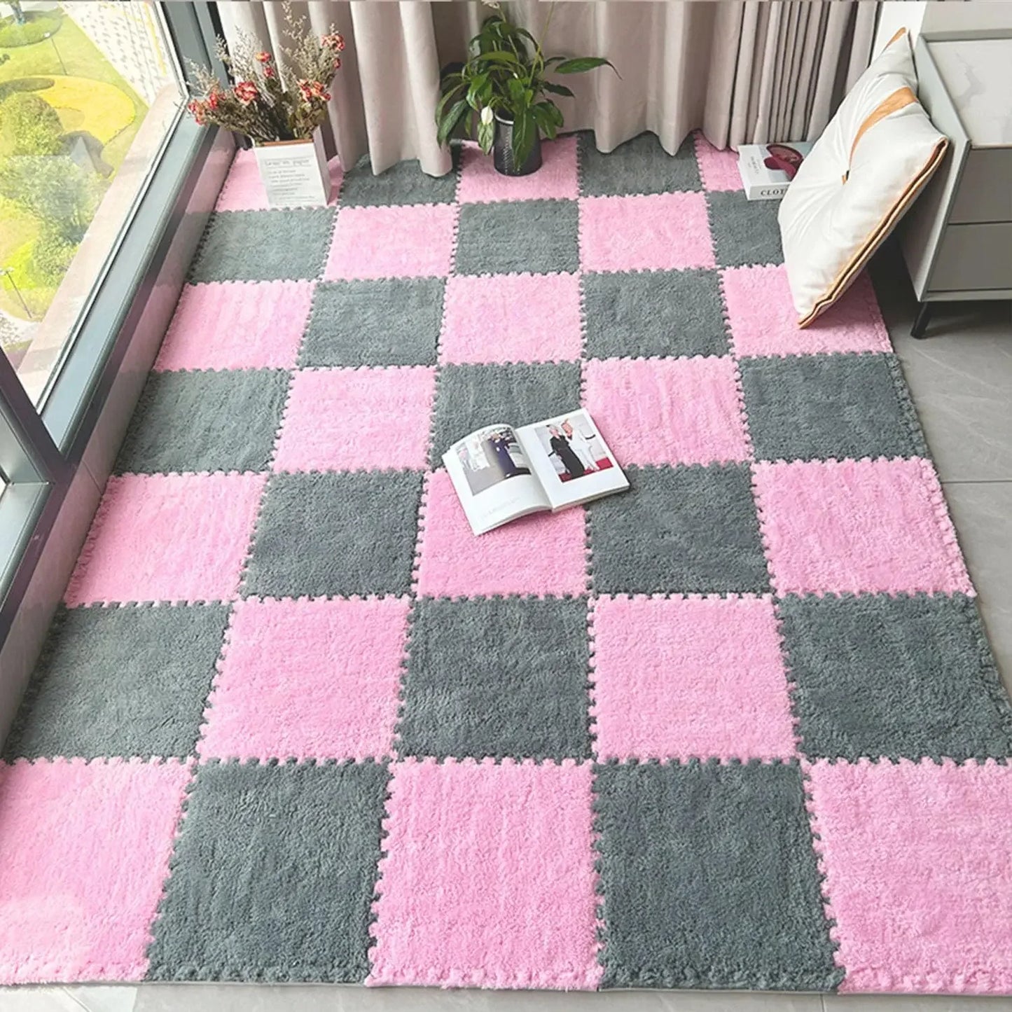 30×30CM Soft Plush Kids Carpet – 10PCS Interlocking Foam Play Mat Tiles for Children