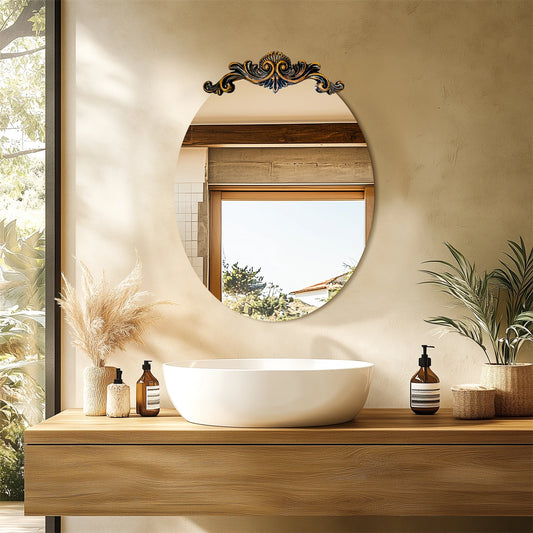 Oval Vintage Baroque Wall Mirror – 50/60/70cm Antique 3D Embossed Frame