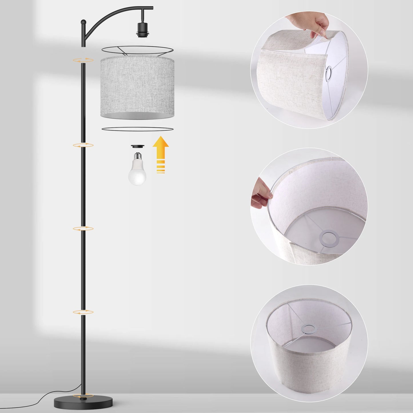 62-Inch Arched Floor Lamp – Remote-Controlled Dimmable LED with Bulb Included