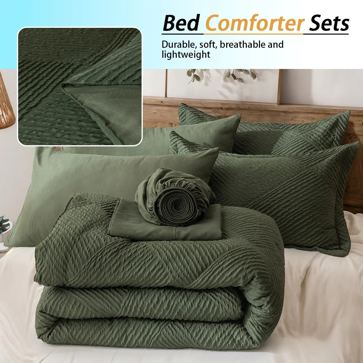 Luxury Striped Checkered 7-Piece Bedding Set – Ultra-Soft Microfiber Comforter Set