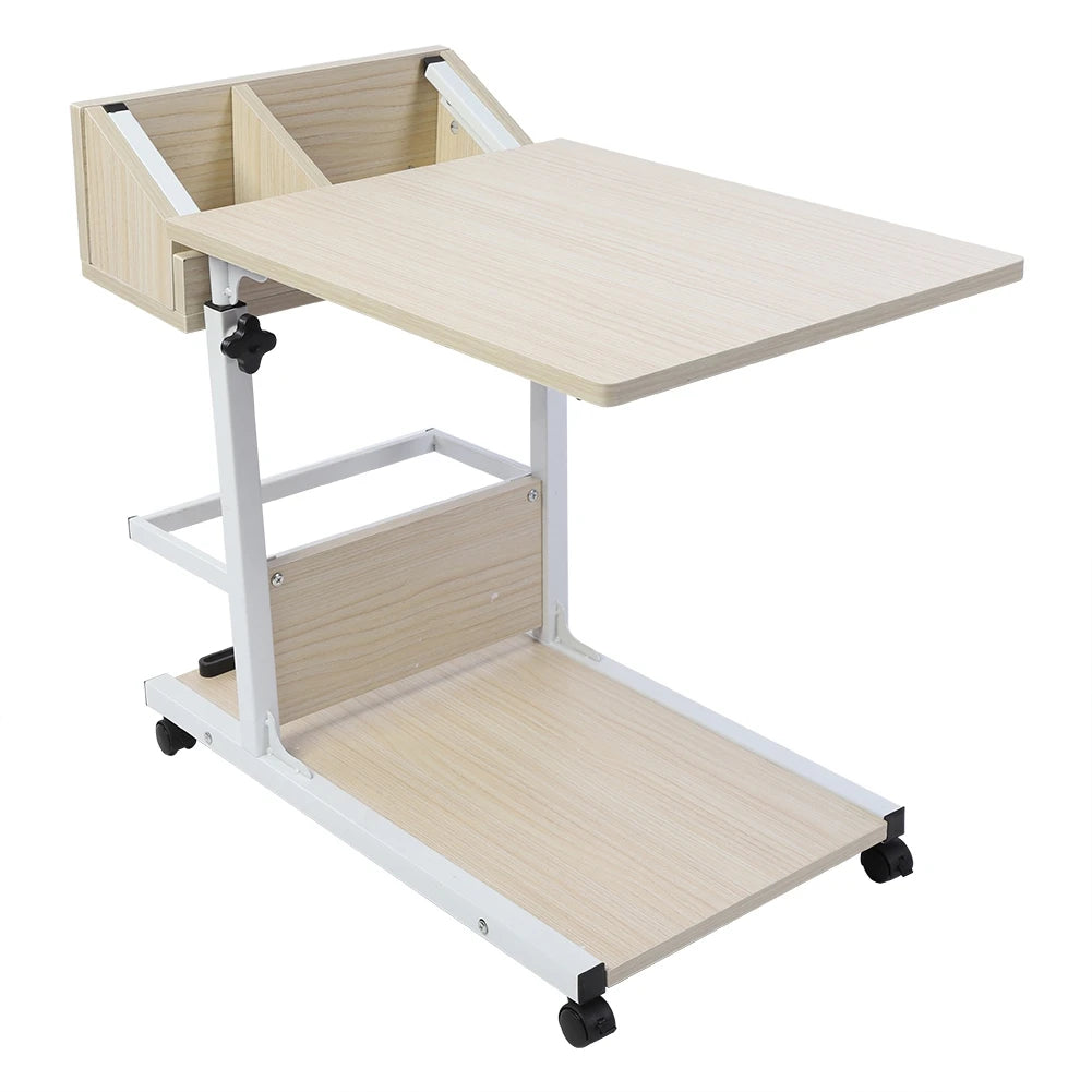 Portable Laptop Desk with Wheels and Storage Drawer Adjustable Bed Sofa and Snack Table