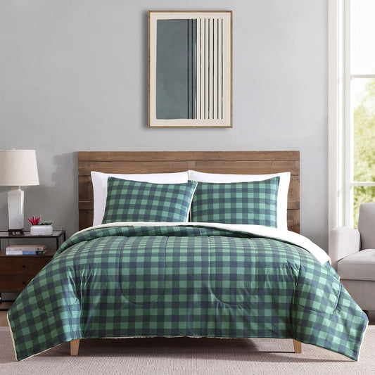3-Piece Checkered Comforter Set – Soft Bedding