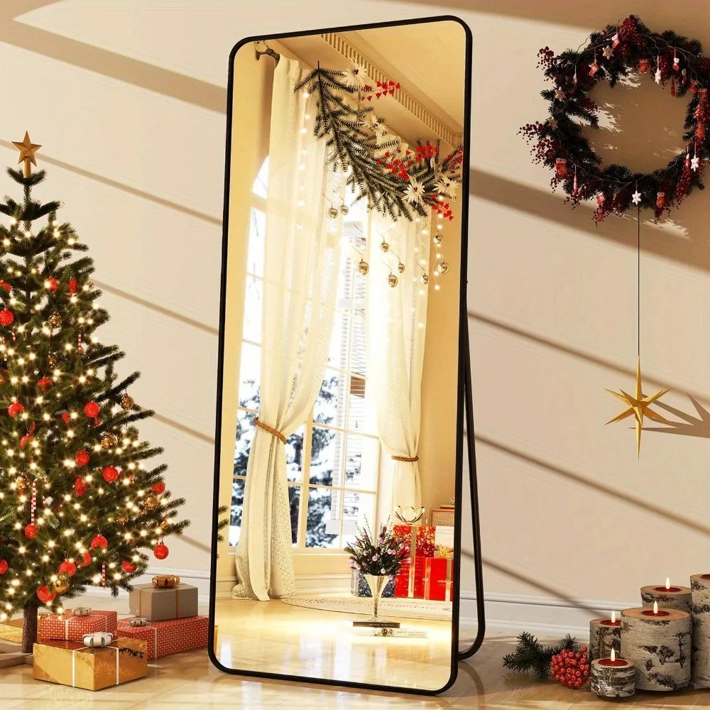 59" Full-Length Standing Mirror – Rounded Corners, Black Frame