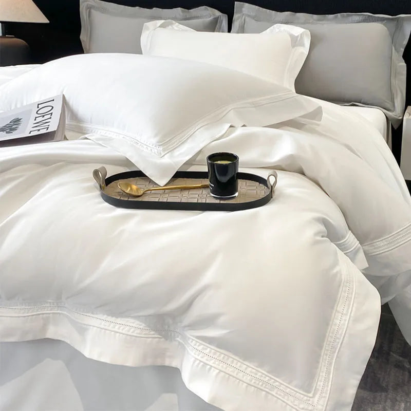 4-Piece 100% Cotton Bedding Set – High-End Hotel Duvet Cover, Solid Color