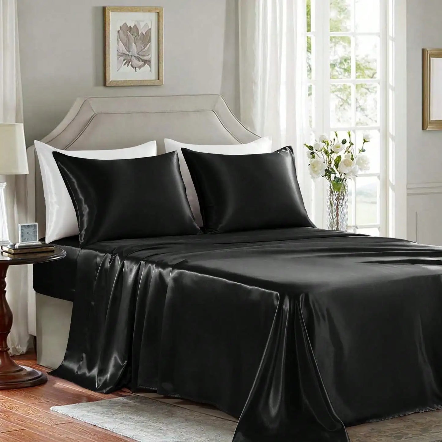 Luxury Silky Satin Sheet Set – Soft Deep Pocket Cooling Bed Sheets with Pillowcases