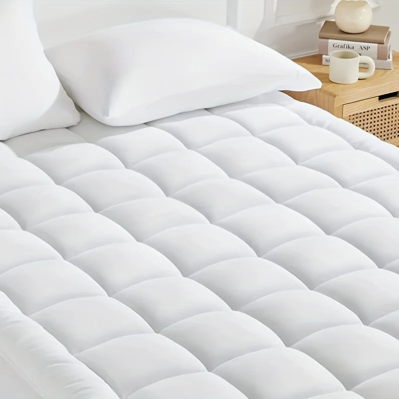 Quilted Mattress Pad – Breathable Plush Bed Protector (White)
