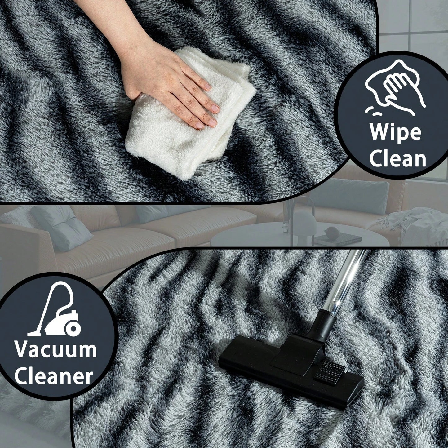 Fluffy Long Shag Zebra Print Rug – Super Soft Plush Area Rug, Washable & Stylish