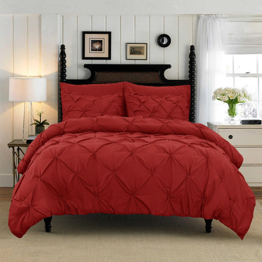3-Piece Cotton Bedding Set – Elegant Pinch Pleated Duvet Cover with Corner Ties