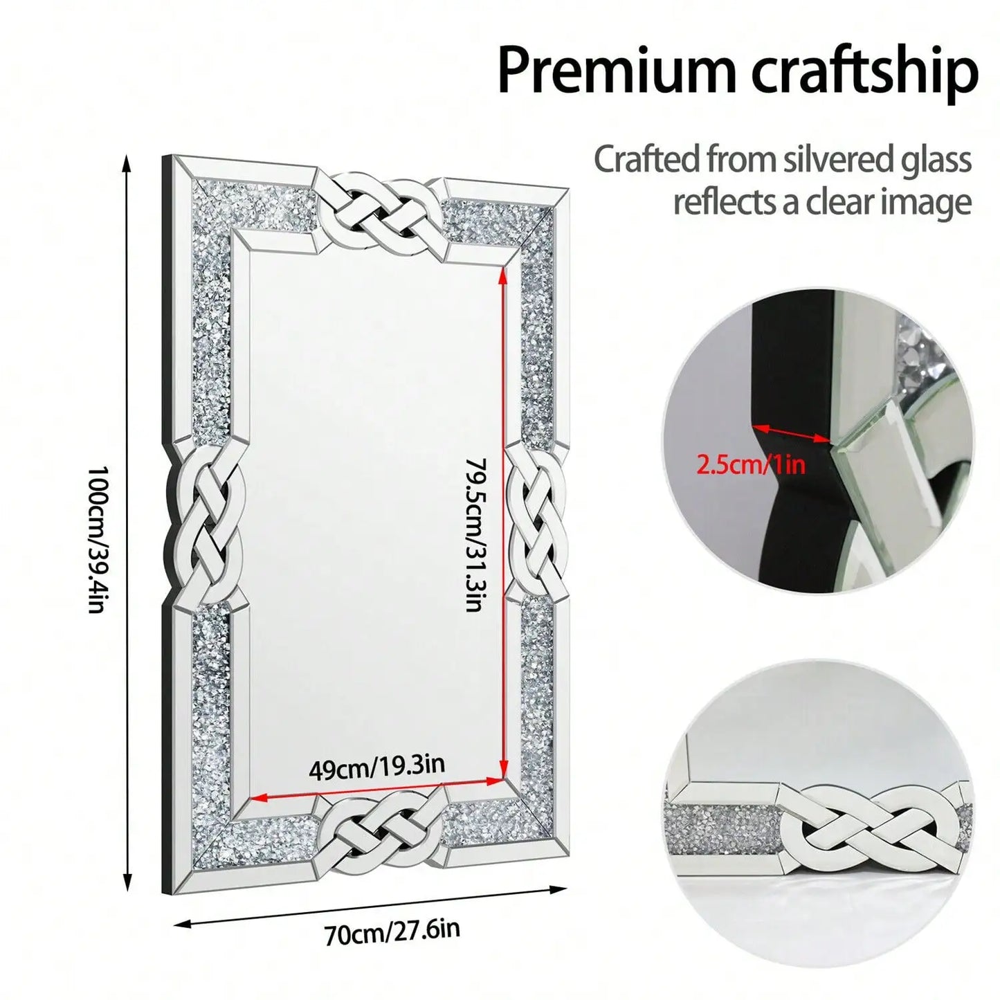 Crystal Crush Diamond Accent Wall Mirror – Silver Decorative Mirror