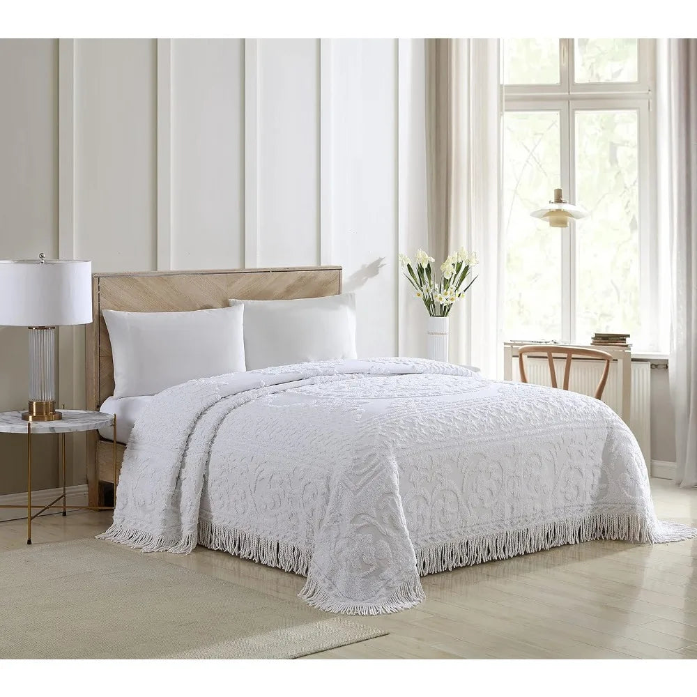 Medallion Chenille Bedspread – King, White