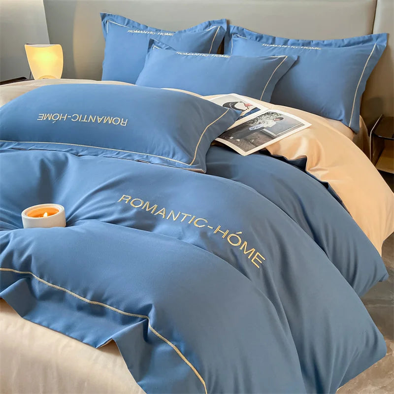 Cotton Bedding Set – Duvet Cover, Bed Sheet & Pillowcases, Solid Color