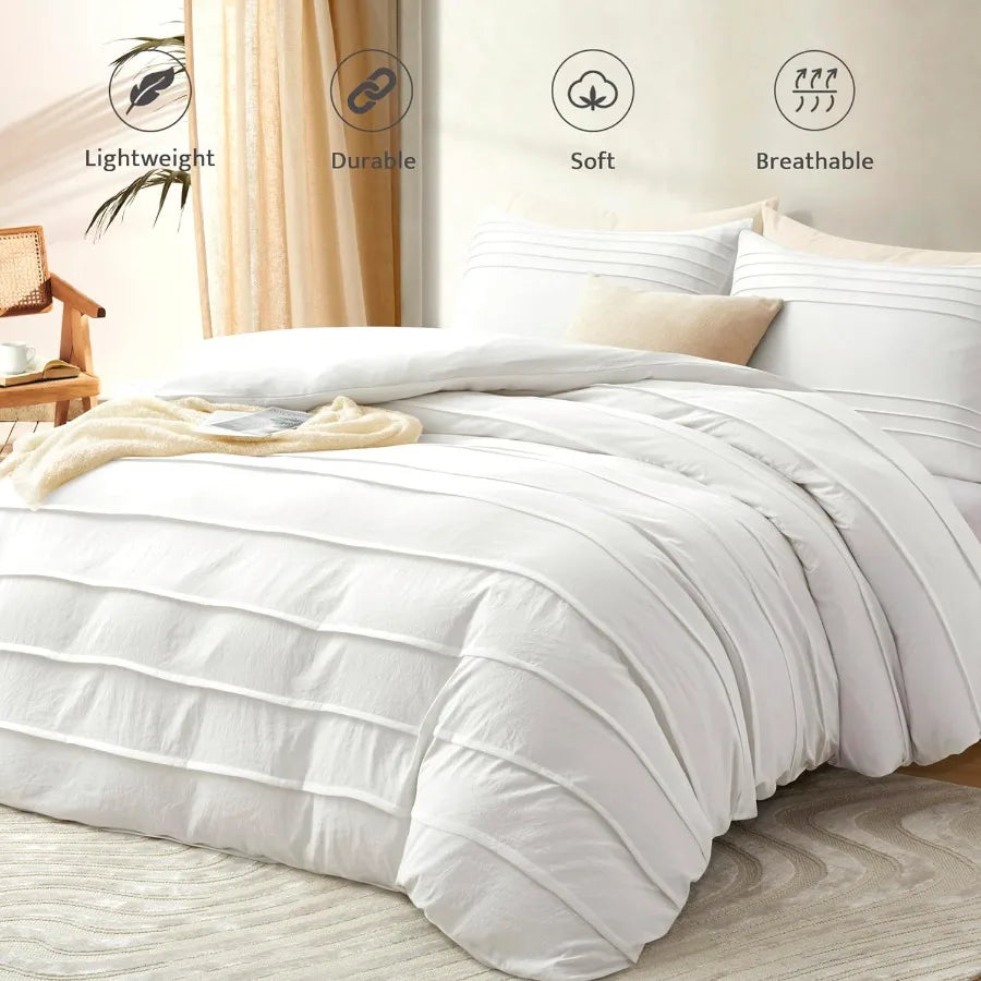 White Queen Duvet Cover Set – Soft & Breathable 3-Piece Bedding 🛏️✨