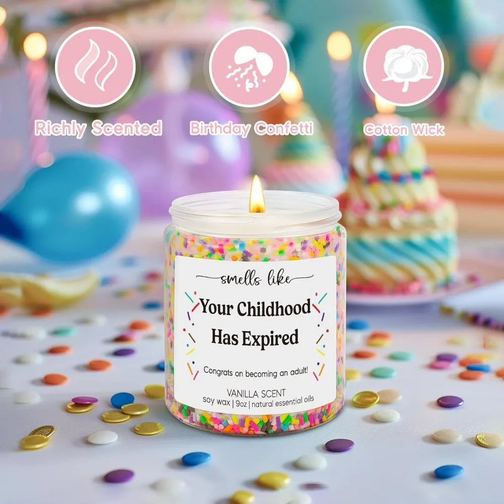 🎂 Funny 18th Birthday Candle – “Smells Like Your Childhood Has Expired” Vanilla Scented Gift for Girls & Boys (9oz)