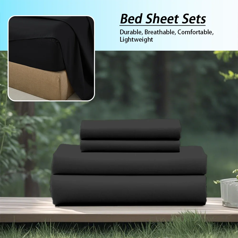 Soft Solid Color Bedding Set 3/4Pcs – All-Season Comfort with Fitted Sheet, Flat Sheet & Pillowcases