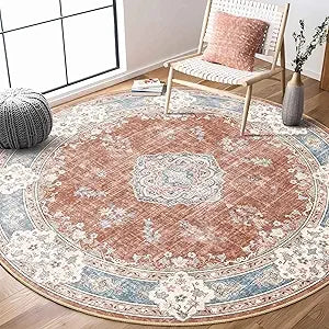 Large 8x10 Bohemian Area Rug – Soft Blue Washable Living Room Carpet with Non-Slip Abstract Design