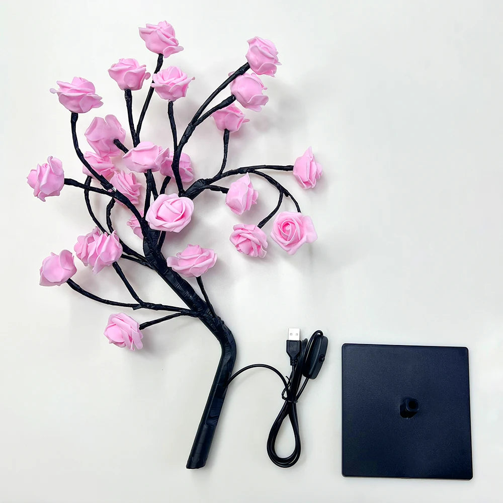 LED Rose Tree Night Light – USB Powered Table Lamp