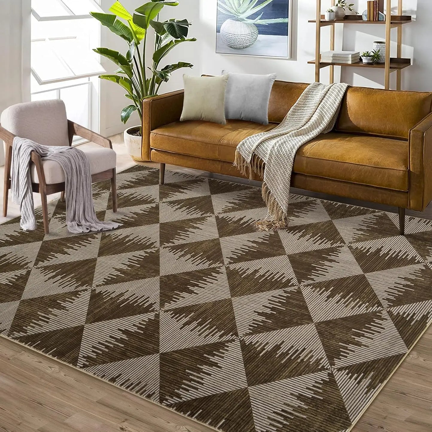 Modern Neutral Washable Area Rug – Low Pile Farmhouse Carpet