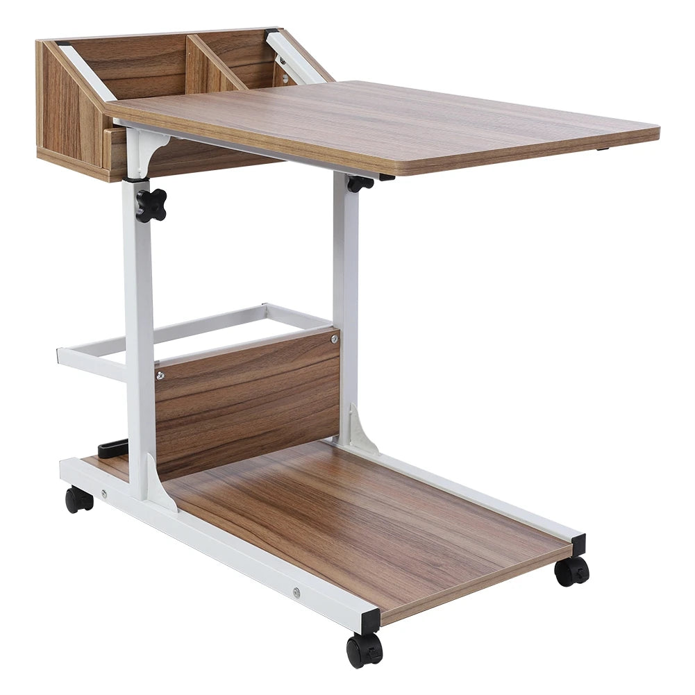 Portable Laptop Desk with Wheels and Storage Drawer Adjustable Bed Sofa and Snack Table