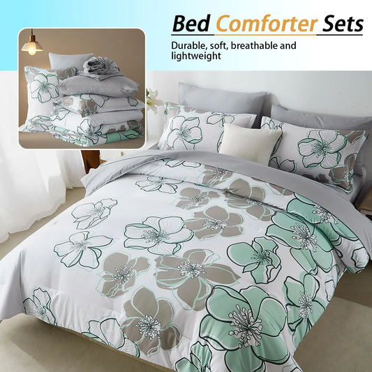7-Piece Floral Print Comforter Set – Soft, Cozy & Elegant Bedding
