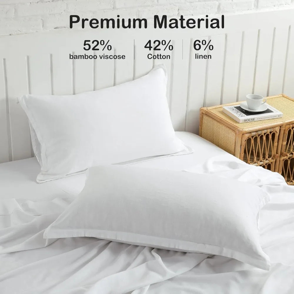 Bamboo Viscose, Cotton & Linen Blend Queen Sheet Set – Soft, Breathable