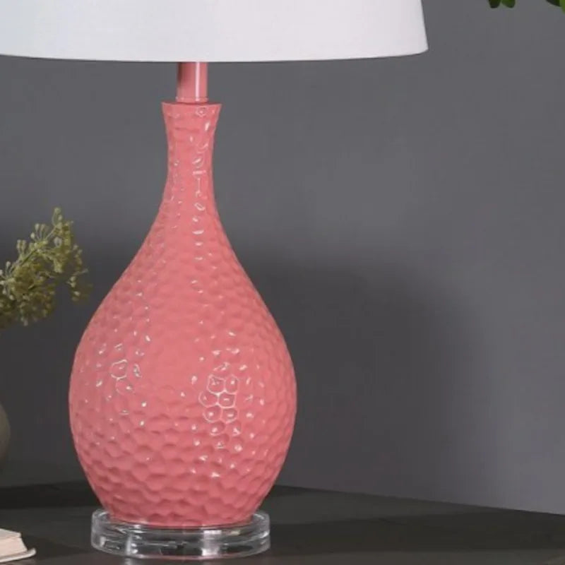 28-Inch Pink Table Lamp – Mid-Century Modern Resin Lamp with White Shade