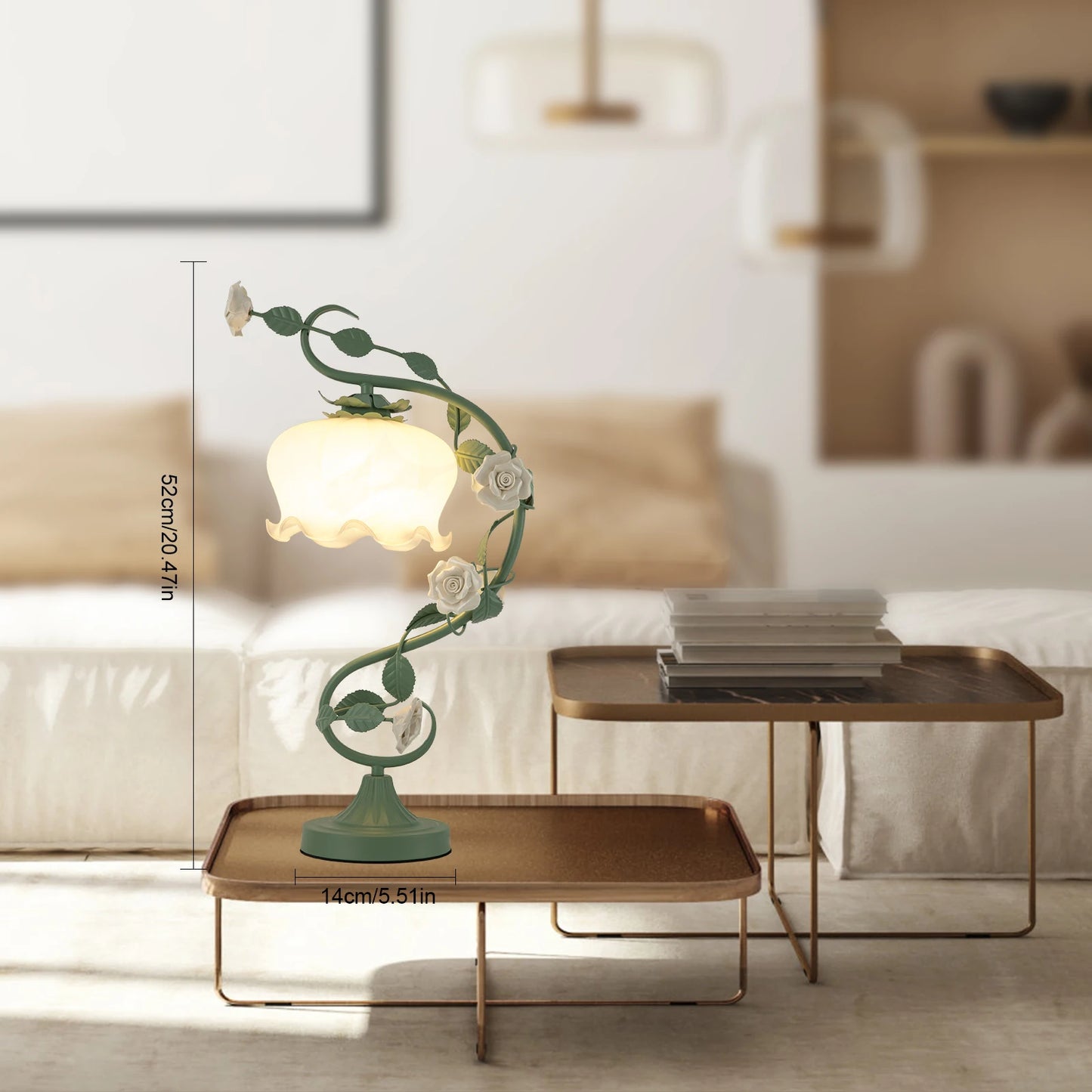 Flower Petal Table Lamp – White Rose Nightstand Lamp with Glass Shade, 20-Inch Bedside Desk Light