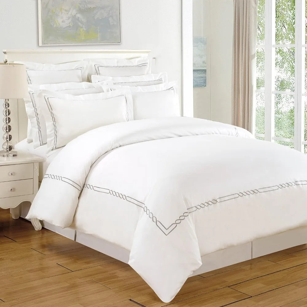 White Bordered 100% Cotton Duvet Cover Set – Full/Queen Size | Soft, Breathable, and Elegant Bedding