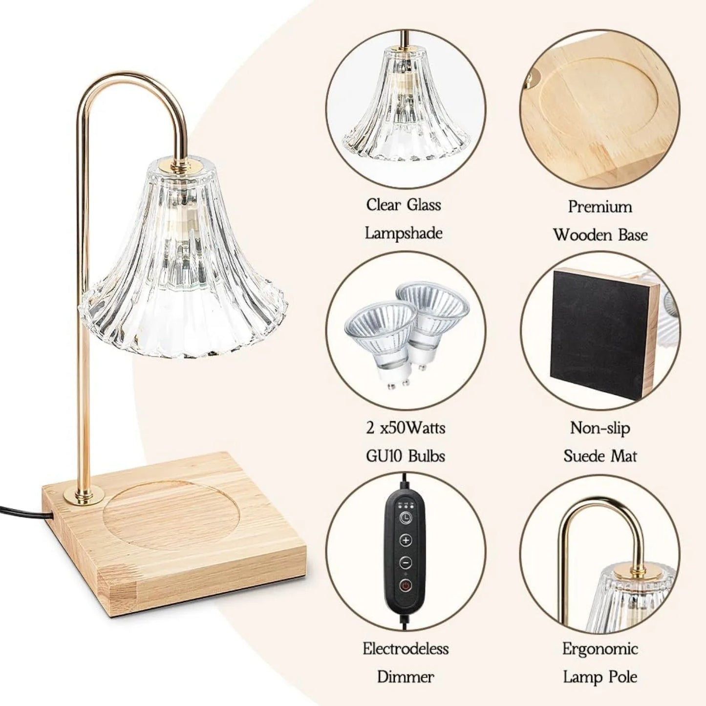 Dimmable Candle Warmer Lamp with Timer – Wooden Base Table Lamp for Home & Bedroom