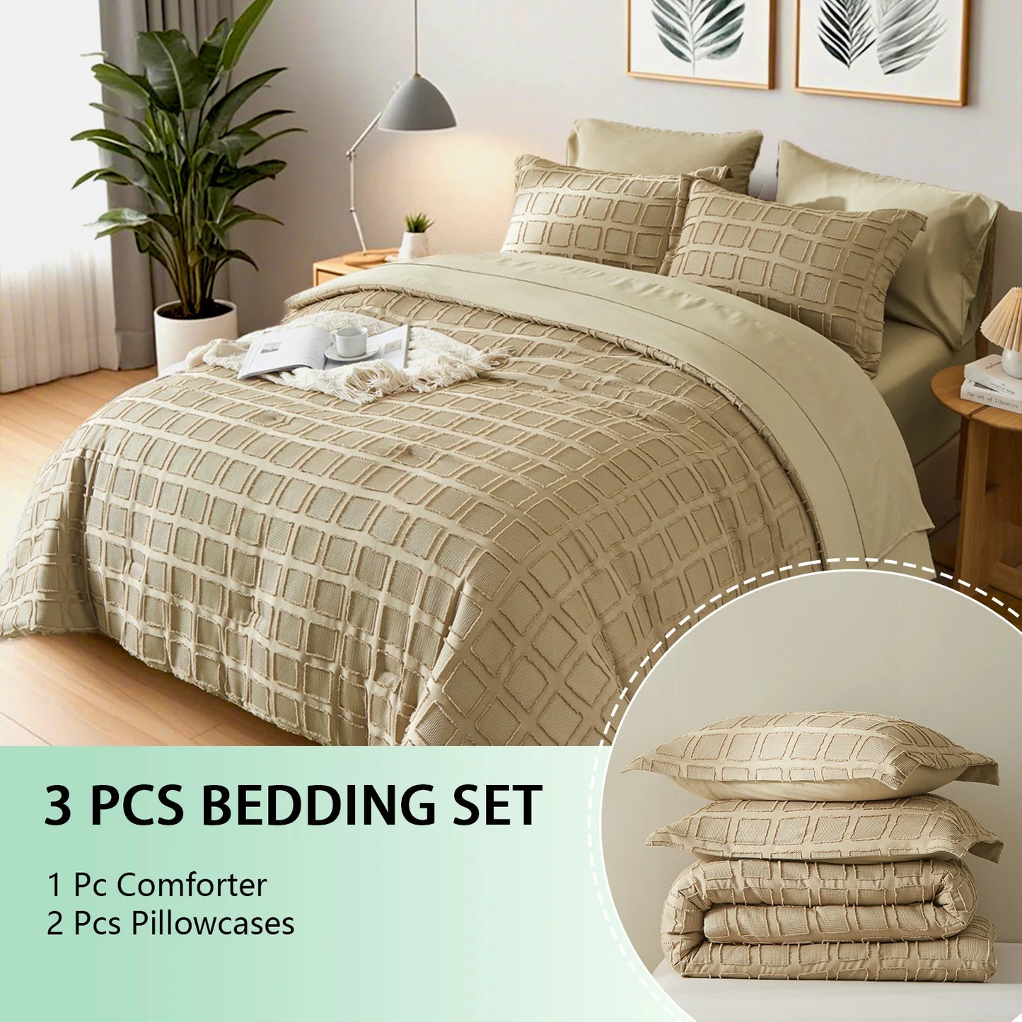 Queen Solid Color Cut Flower Comforter Set – Lightweight, Breathable Microfiber Bedding, All-Season