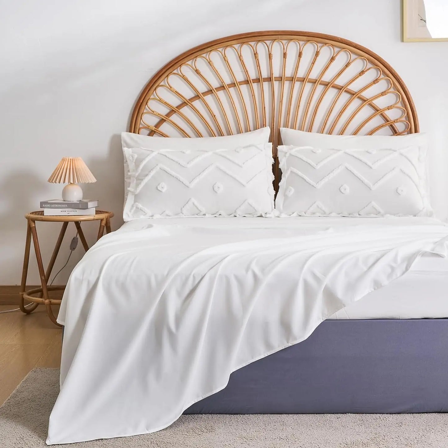 Tufted Boho Comforter Set – Farmhouse Shabby Chic Embroidery, Queen & King