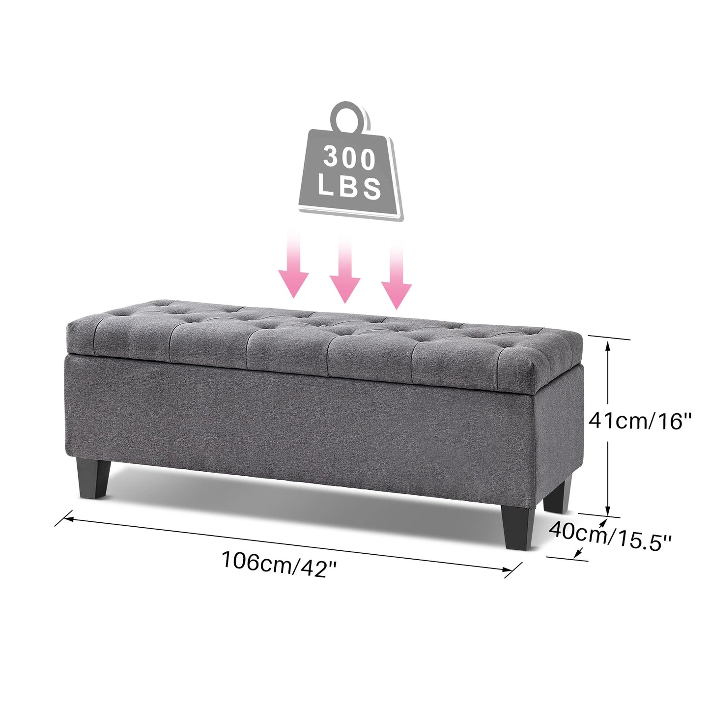 Redlife 42” Tufted Storage Ottoman Bench – Elegant & Functional
