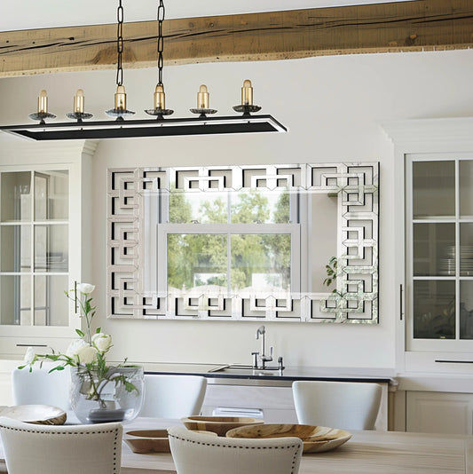 Rectangle Silver Venetian Art Mirror – Beveled Glass Wall Accent for Living Room, Bedroom, or Bathroom, Upgraded 120cm